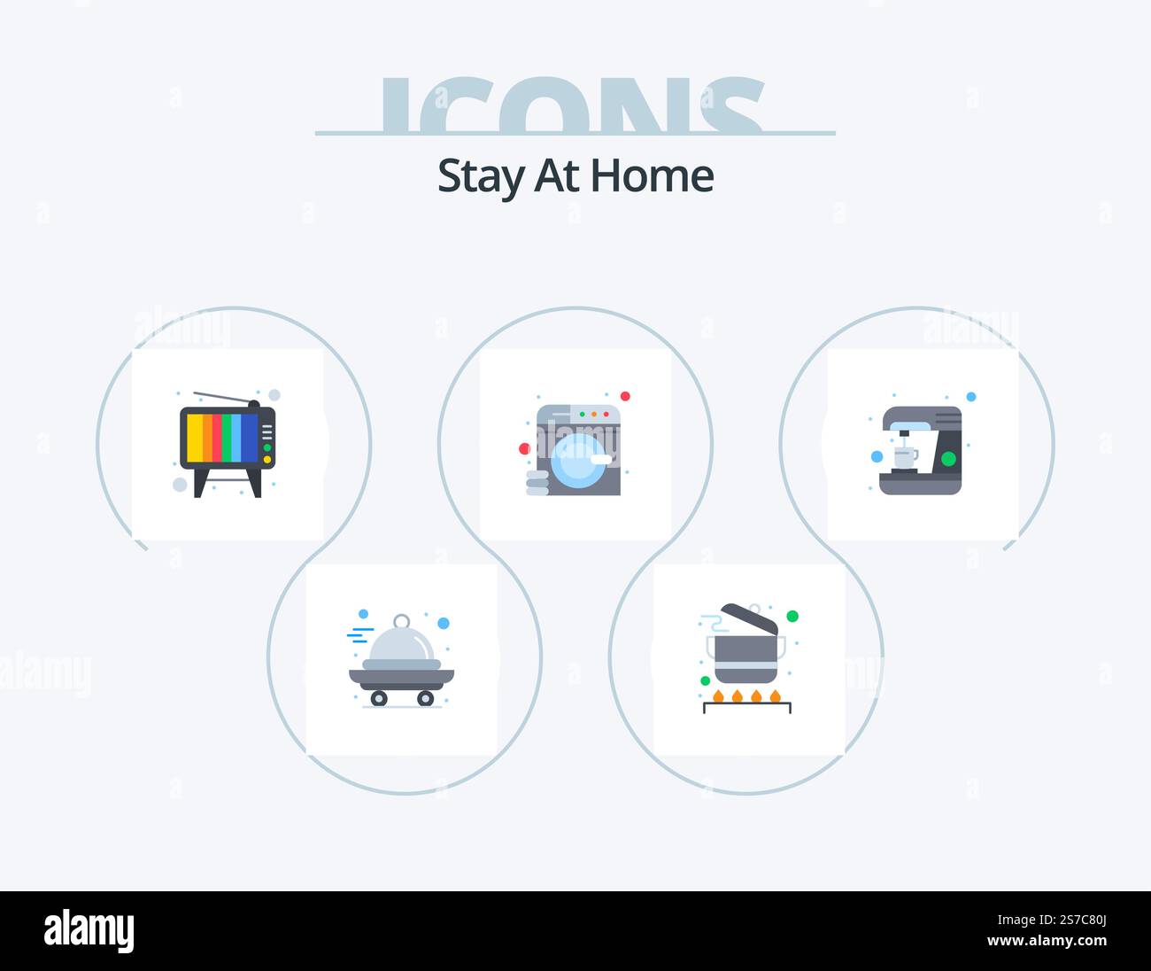 Stay At Home Flat Icon Pack 5 Icon Design. machine. coffee. retro. wash ...