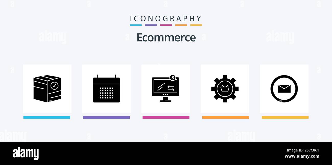 Ecommerce Glyph 5 Icon Pack Including gear. configuration. event. cart ...