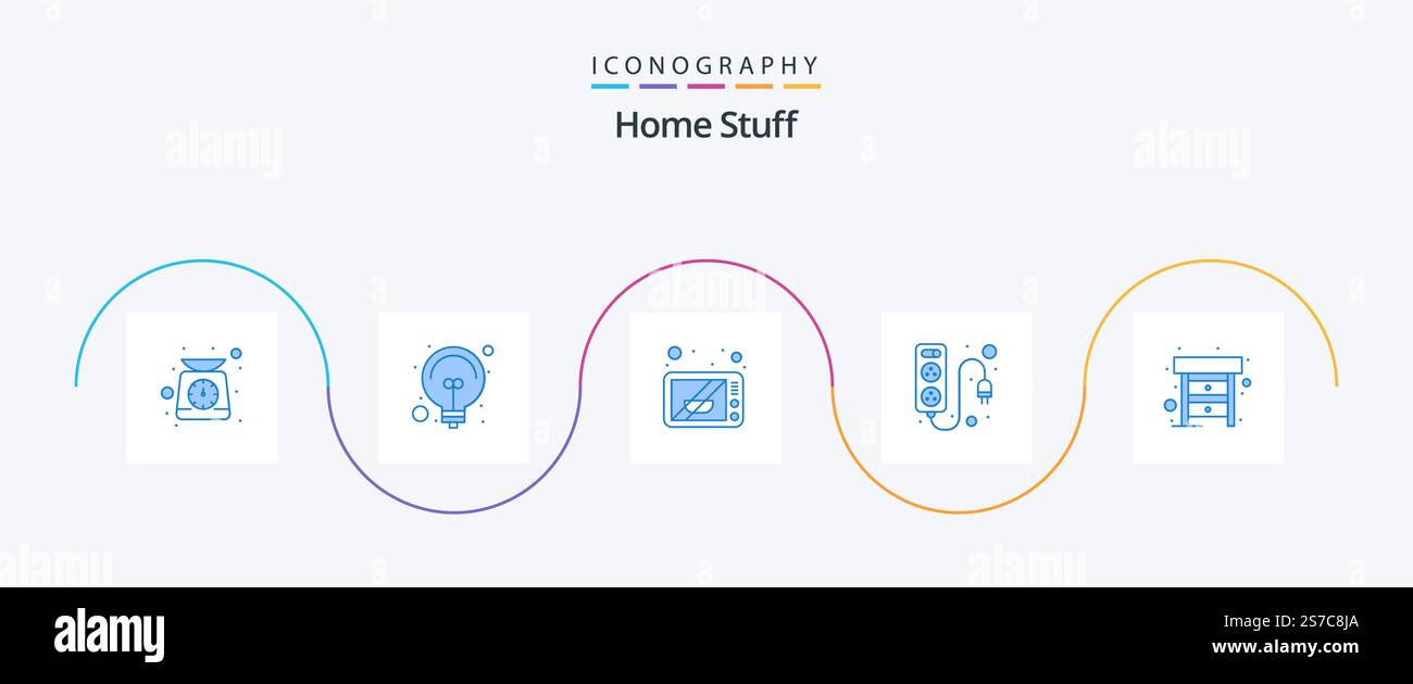 Home Stuff Blue 5 Icon Pack Including drawer. plug. electronics. electric. board Stock Vector