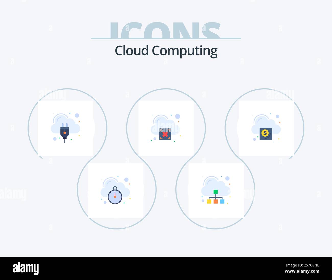Cloud Computing Flat Icon Pack 5 Icon Design. cloud. cross. cloud hosting. warning. cloud Stock Vector