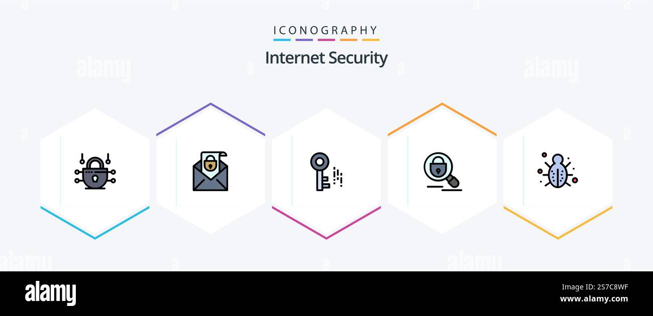 Internet Security 25 FilledLine icon pack including protection. internet. security. bug. lock Stock Vector