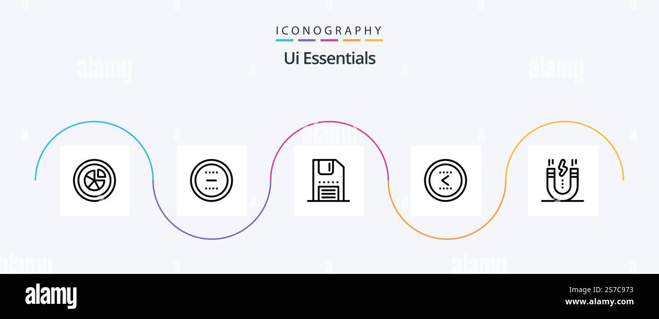Ui Essentials Line 5 Icon Pack Including interface. arrow. interface. save. floppy Stock Vector