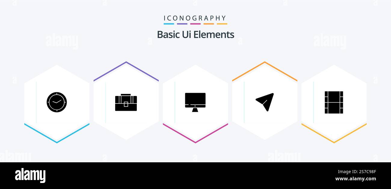 Basic Ui Elements 25 Glyph icon pack including movi. computer. computer. mouse. arrow Stock Vector