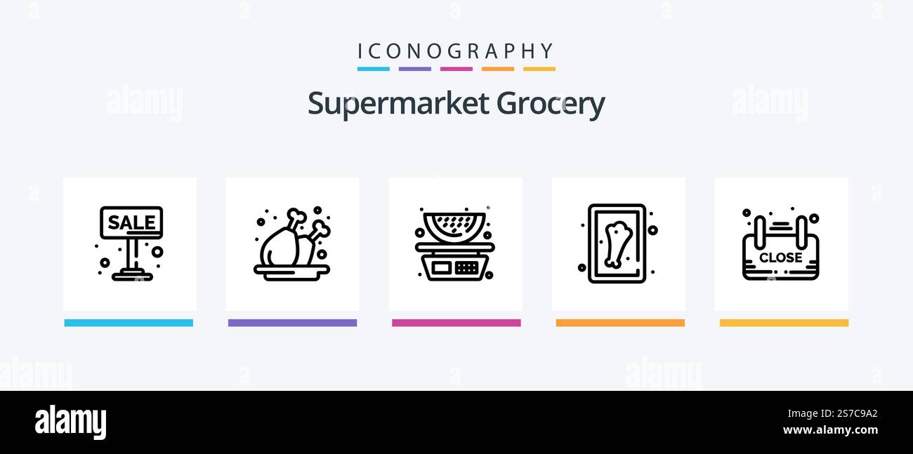 Grocery Line 5 Icon Pack Including board. fish. chicken. pak ...