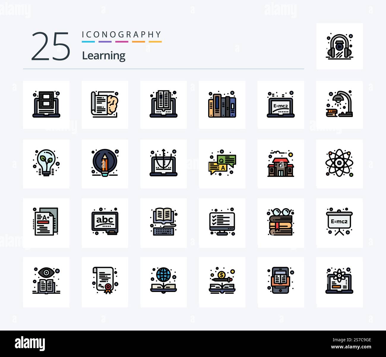 Learning 25 Line Filled icon pack including learning. document. learning. data. reading Stock Vector