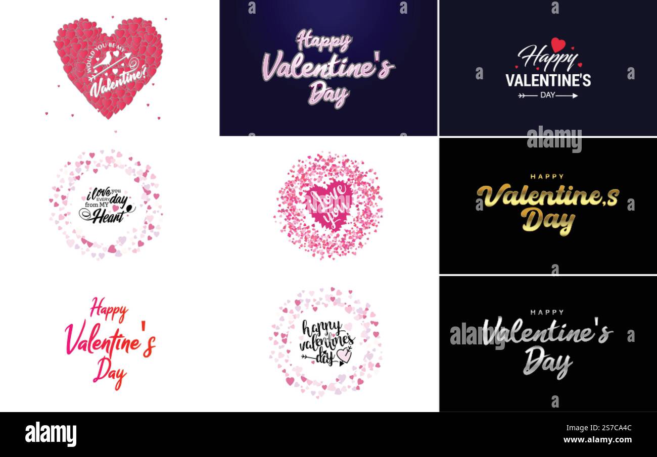 Vector illustration of a heart-shaped wreath with Happy Valentine’s Day ...