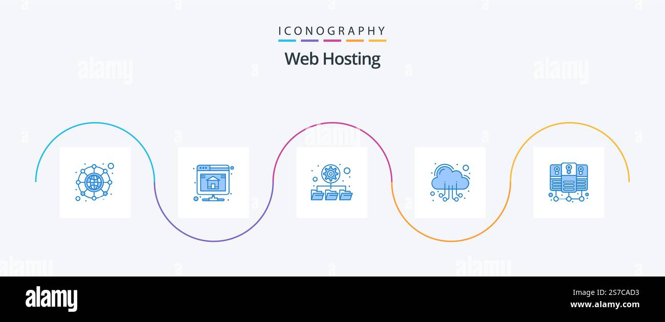 Web Hosting Blue 5 Icon Pack Including . server hosting. folders. database server. server Stock Vector