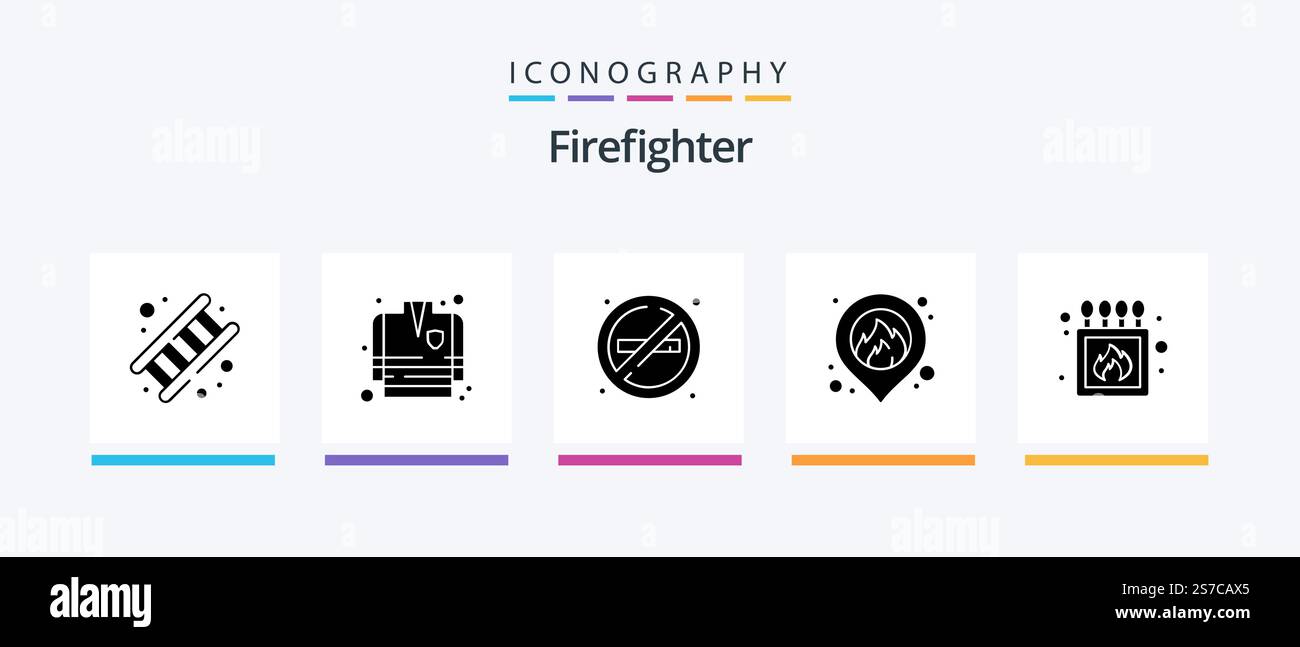 Firefighter Glyph 5 Icon Pack Including match. camping. fire. map. fire ...