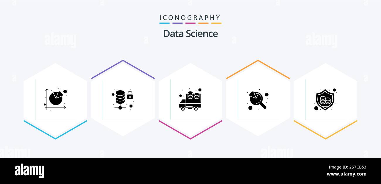 Data Science 25 Glyph icon pack including protection. data. server. seo. graph Stock Vector