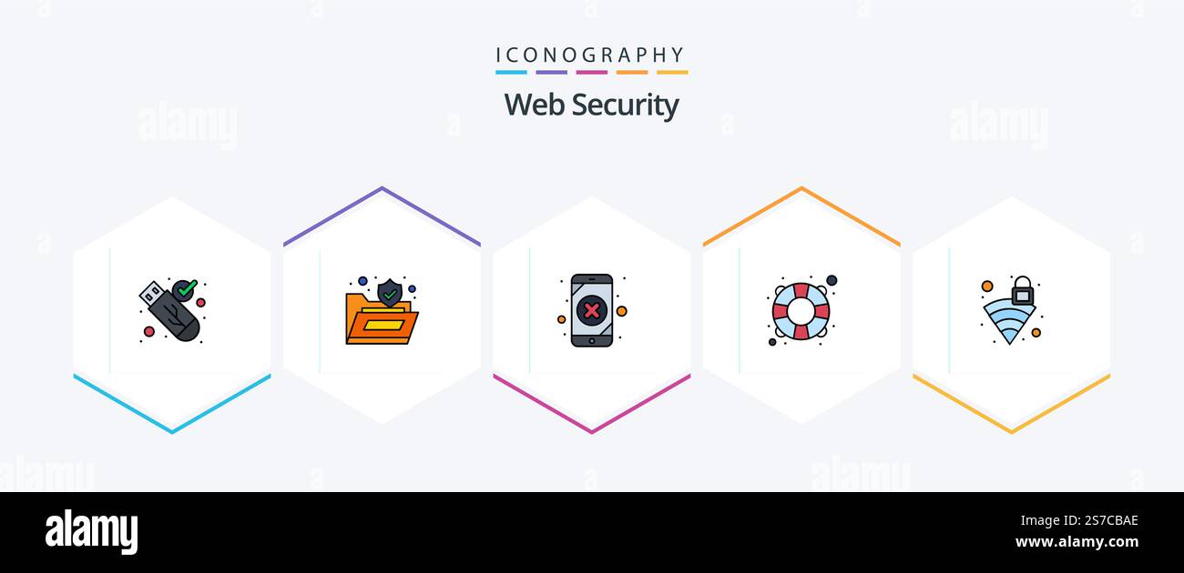 Web Security 25 FilledLine icon pack including signal. lock. mobile data. support. help Stock Vector