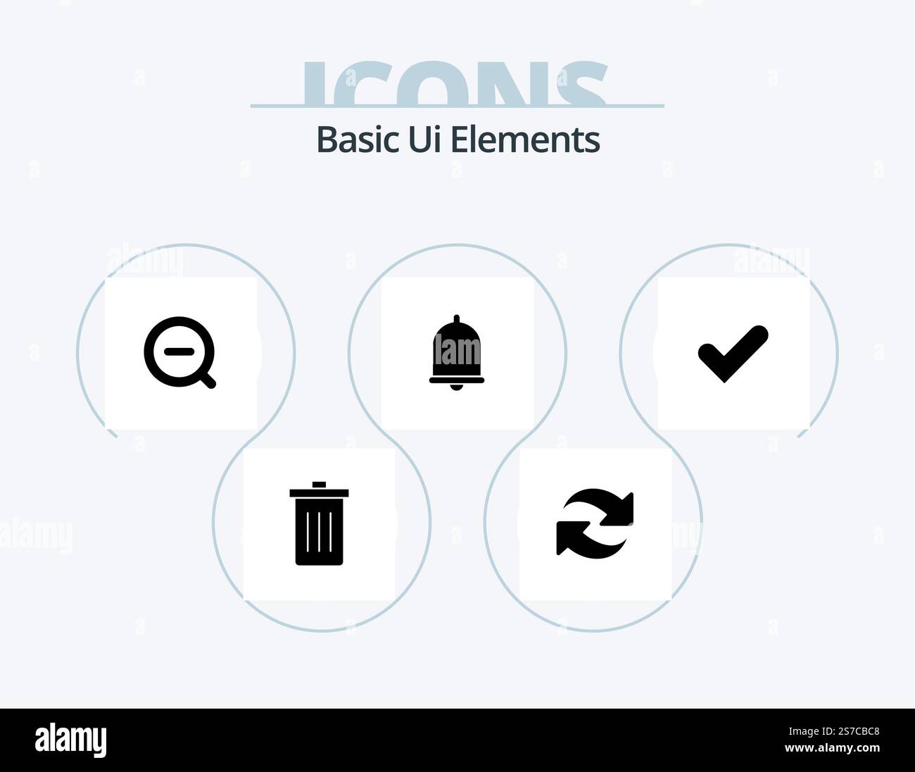 Basic Ui Elements Glyph Icon Pack 5 Icon Design. check. notification. repeat. bell. delete Stock Vector