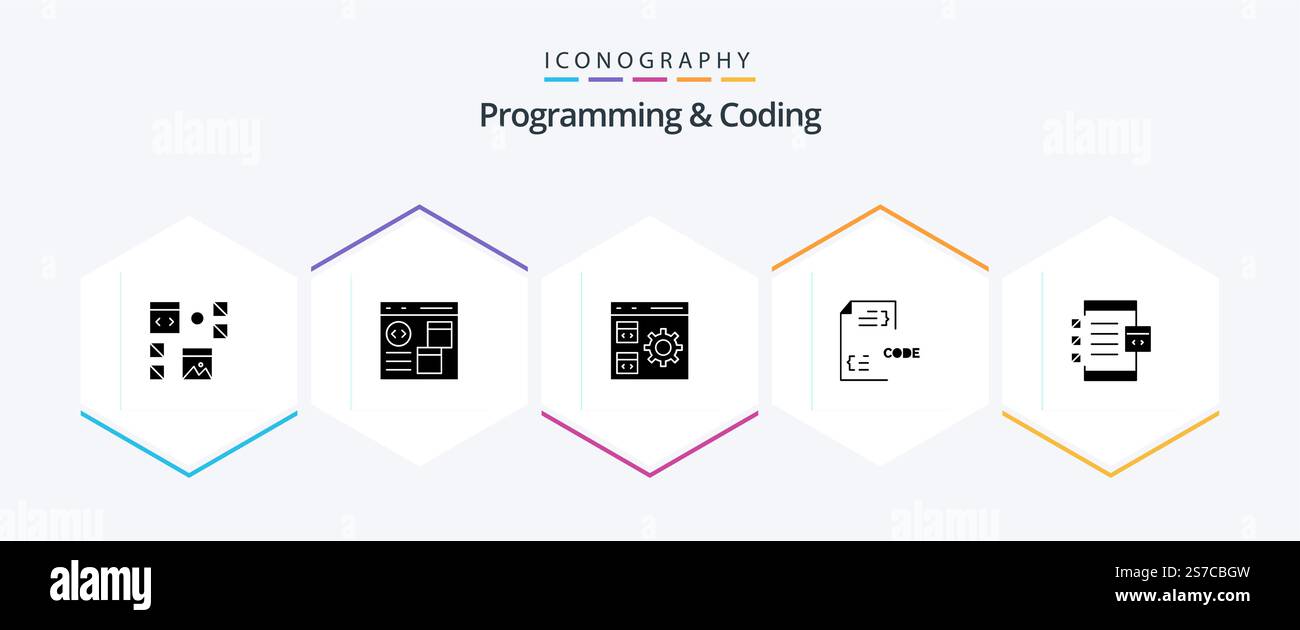 Programming And Coding 25 Glyph icon pack including develop. code. develop. management. develop Stock Vector