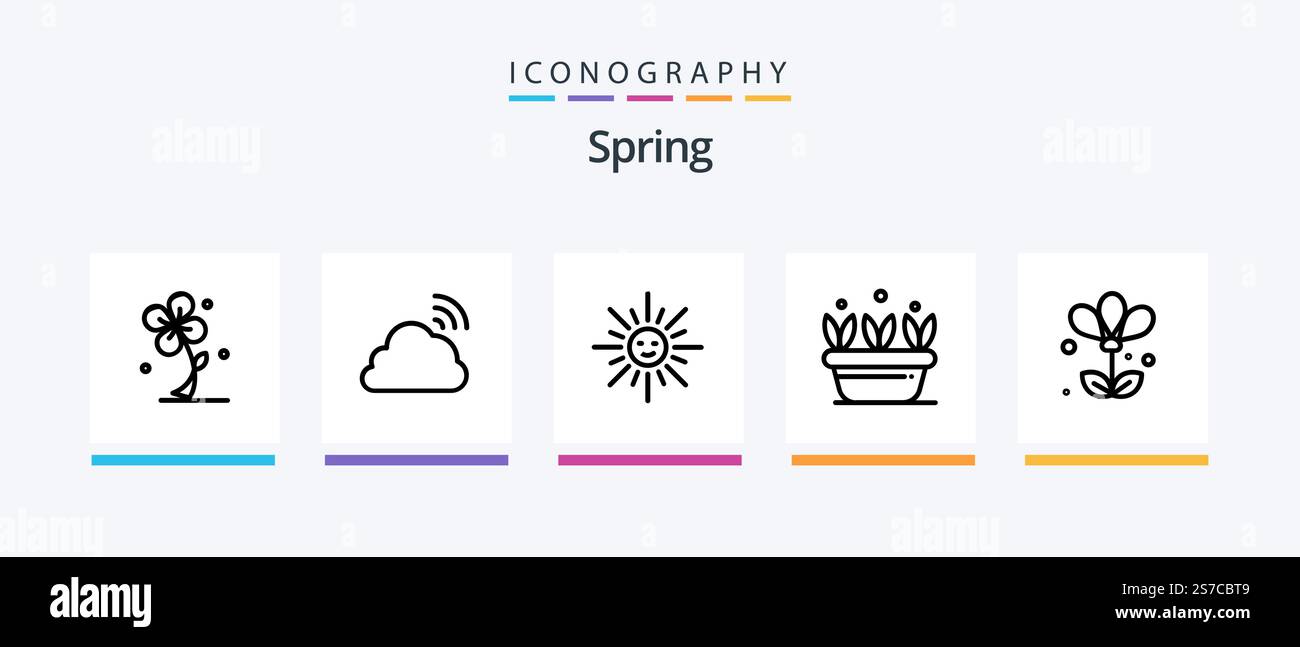 Spring Line 5 Icon Pack Including leaf. spring. rose. fly. spring ...