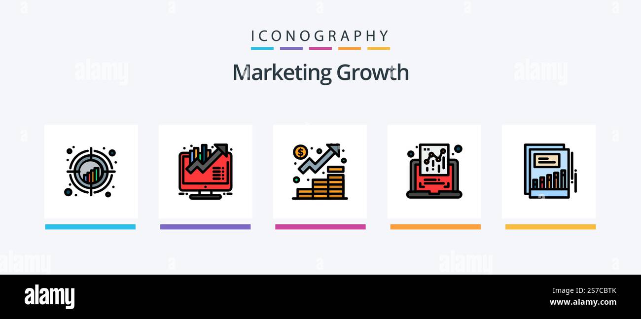 Marketing Growth Line Filled 5 Icon Pack Including report. document ...