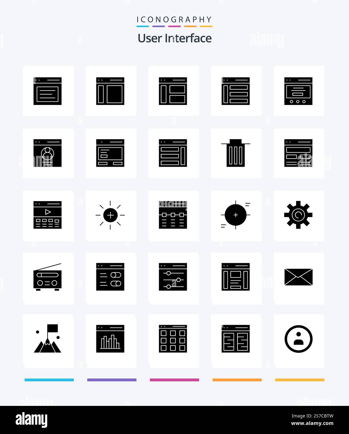 Creative User Interface 25 Glyph Solid Black icon pack  Such As profile. communication. sidebar.. slider Stock Vector