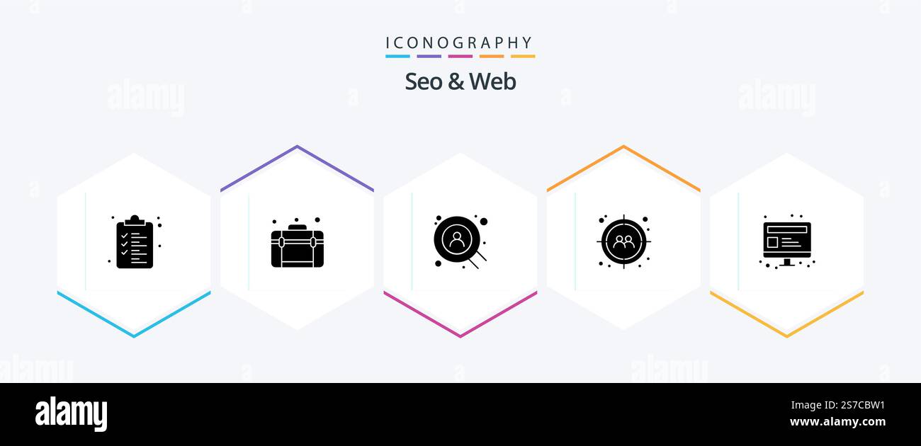 Seo and Web 25 Glyph icon pack including webpage. seo. search. computer. target Stock Vector