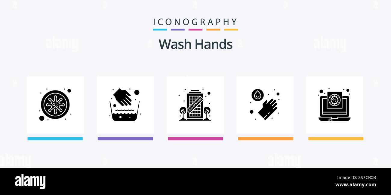 Wash Hands Glyph 5 Icon Pack Including medical. coronavirus. building ...