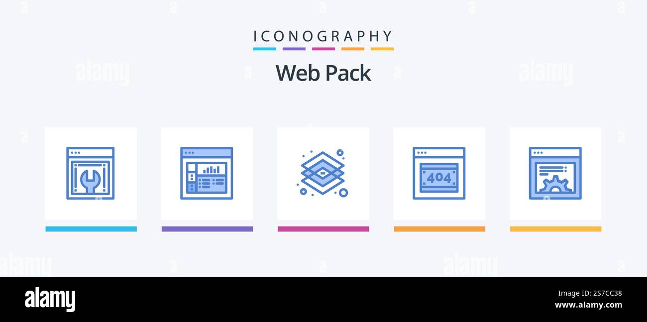 Web Pack Blue 5 Icon Pack Including web. design. design. server. error error page. Creative Icons Design Stock Vector
