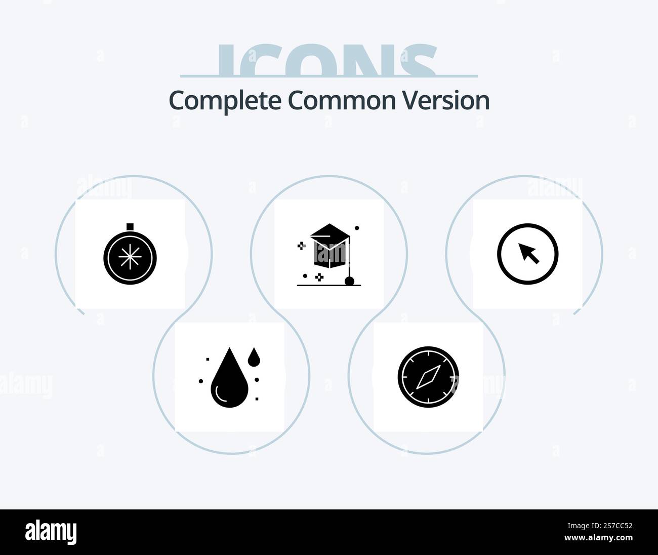Complete Common Version Glyph Icon Pack 5 Icon Design. university. education. navigation. degree. open Stock Vector