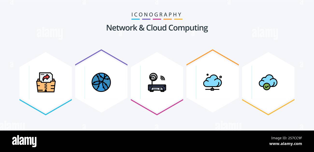 Network And Cloud Computing 25 FilledLine icon pack including safe. technology. electronic. server. data Stock Vector