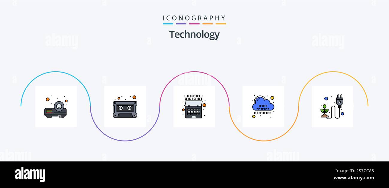 Technology Line Filled Flat 5 Icon Pack Including electricity. server ...