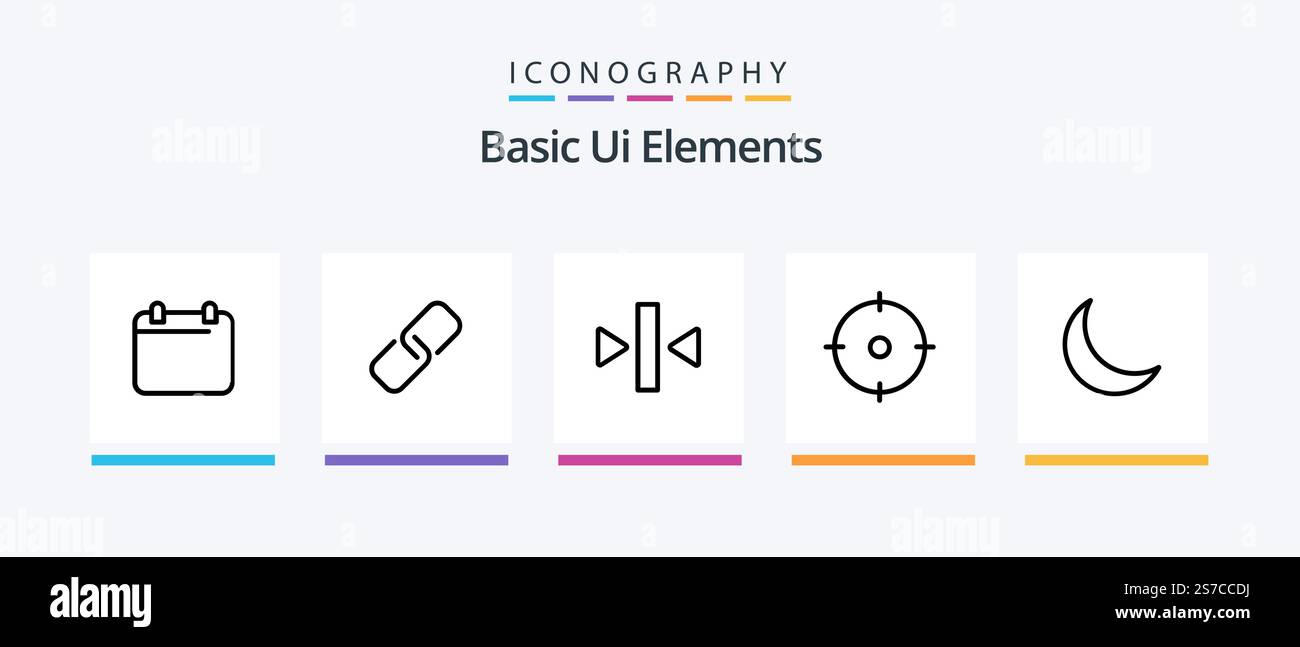 Basic Ui Elements Line 5 Icon Pack Including sleep . moon. image. year. day. Creative Icons Design Stock Vector