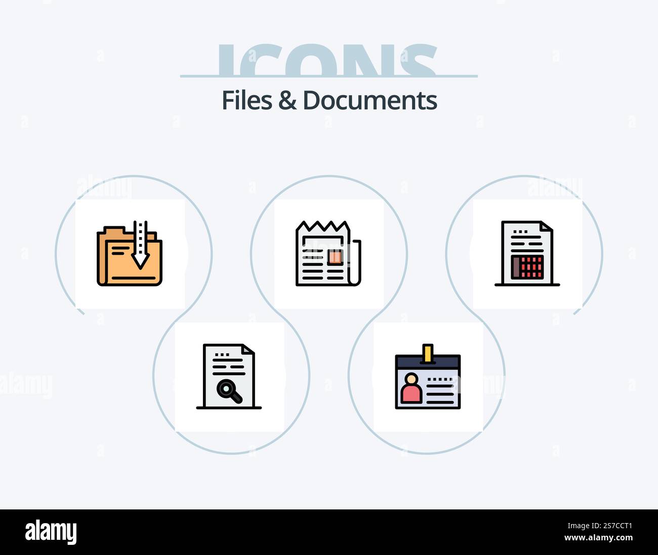 Files And Documents Line Filled Icon Pack 5 Icon Design. document. data. payment. file. database Stock Vector