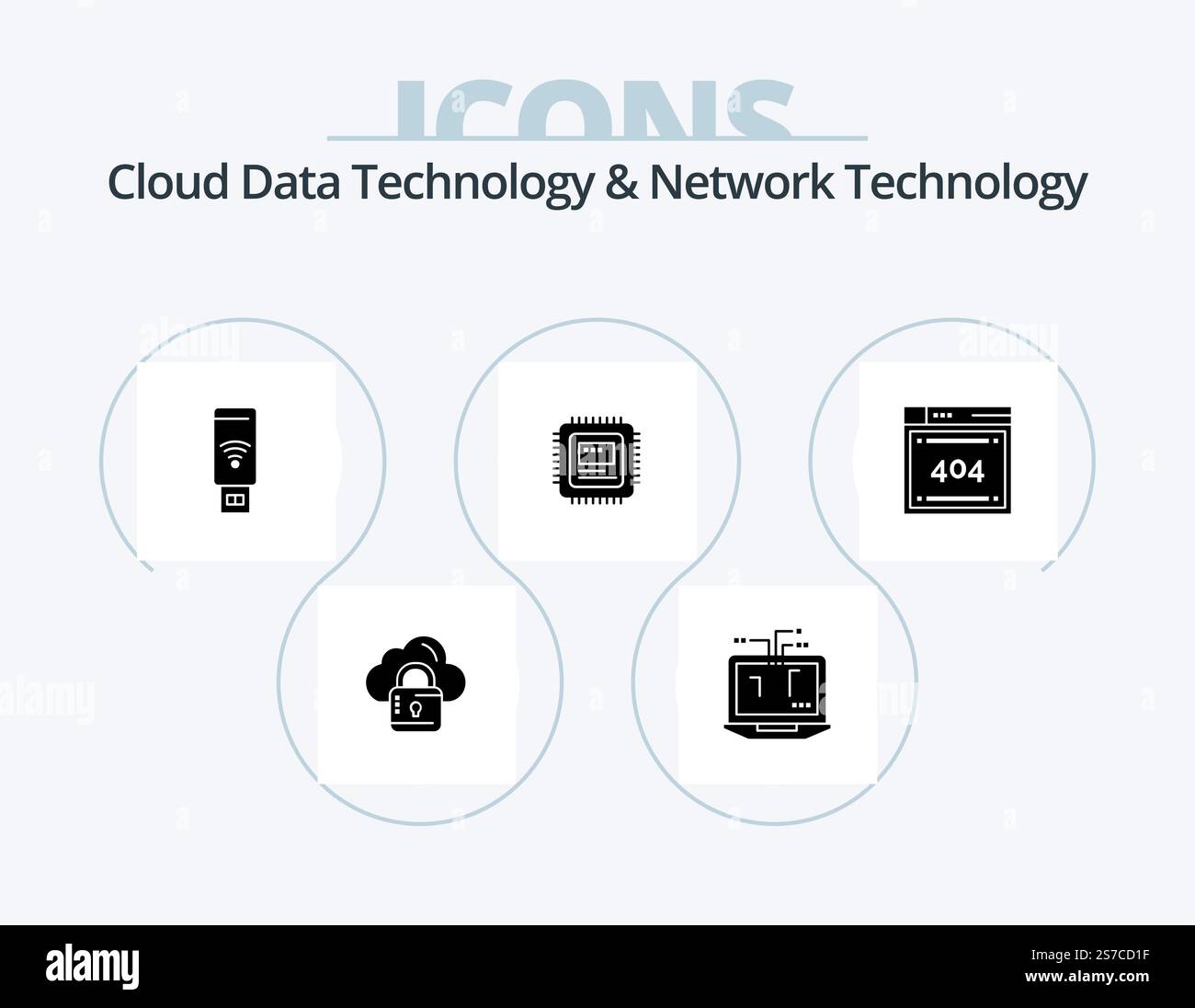 Cloud Data Technology And Network Technology Glyph Icon Pack 5 Icon Design. computing. hardware. usb . computer. cpu Stock Vector