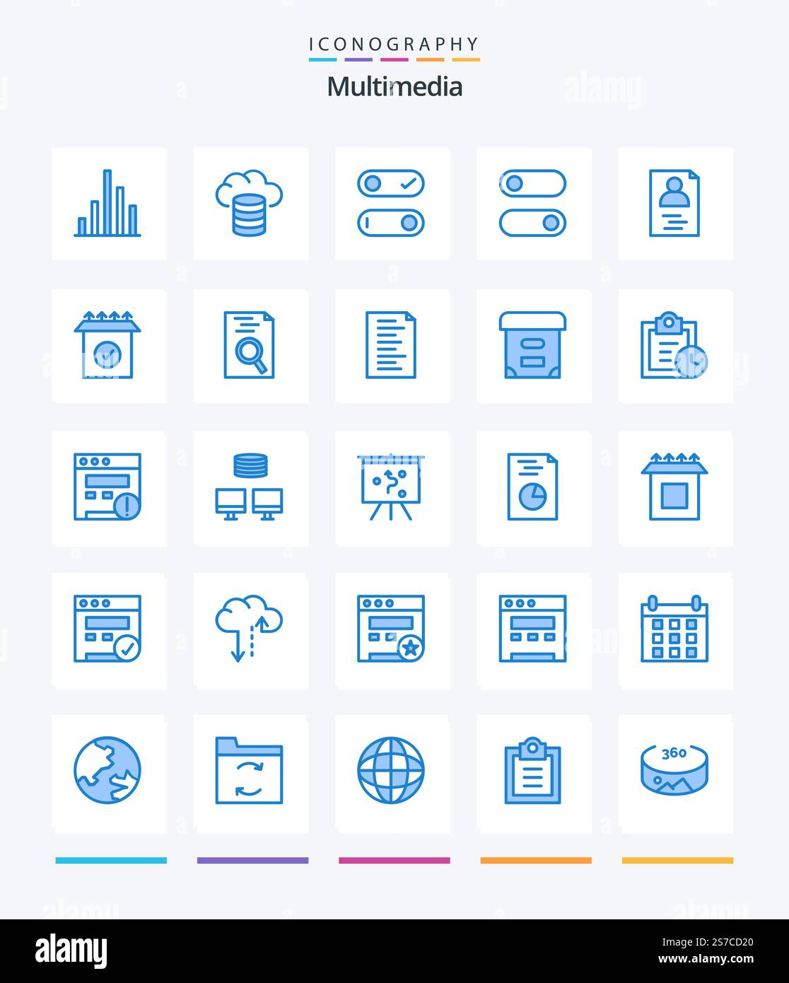 Creative Multimedia 25 Blue icon pack  Such As search. hr. toggle. setup. product Stock Vector