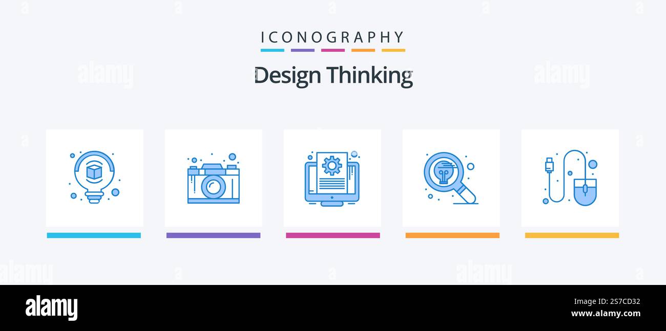 Design Thinking Blue 5 Icon Pack Including computer. search. document ...