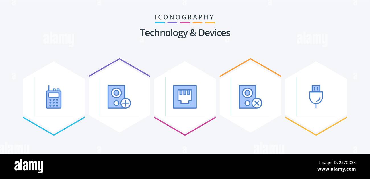 Devices 25 Blue icon pack including plug. devices. ethernet. remove. gadget Stock Vector