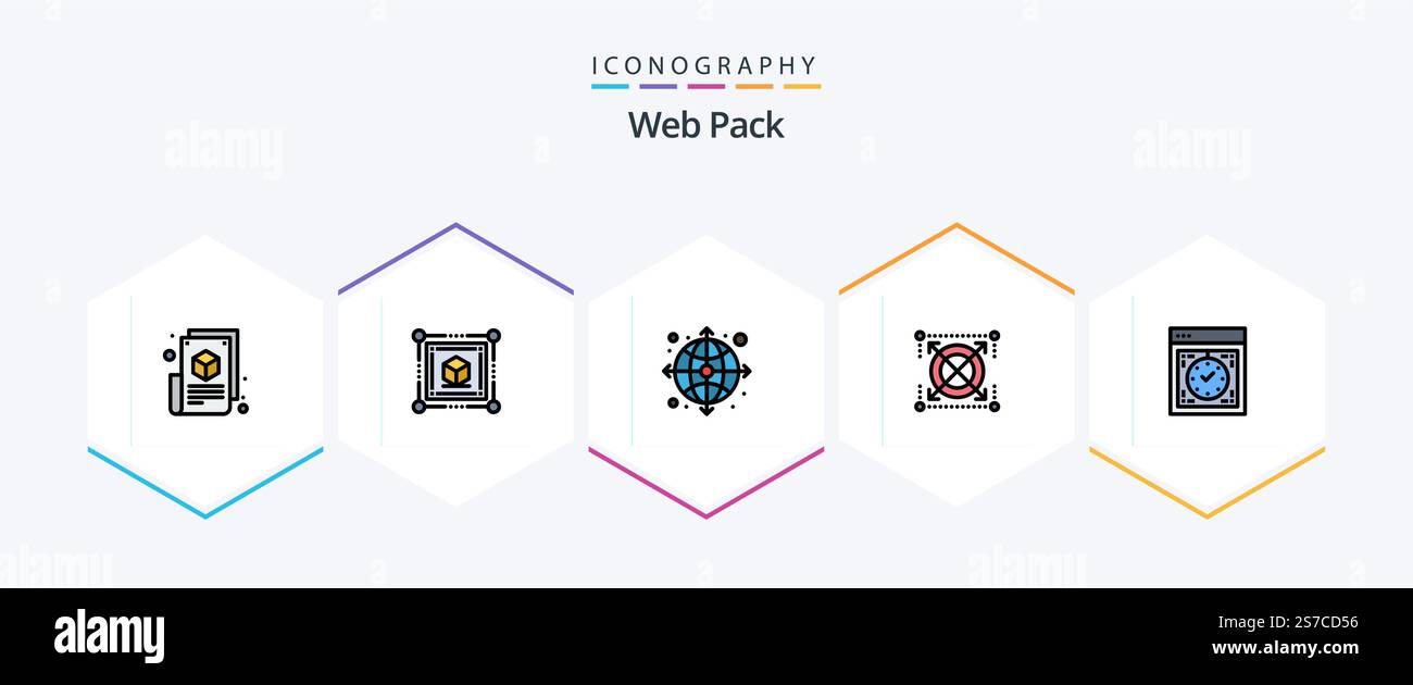 Web Pack 25 FilledLine icon pack including computer. seo. web. target. web Stock Vector
