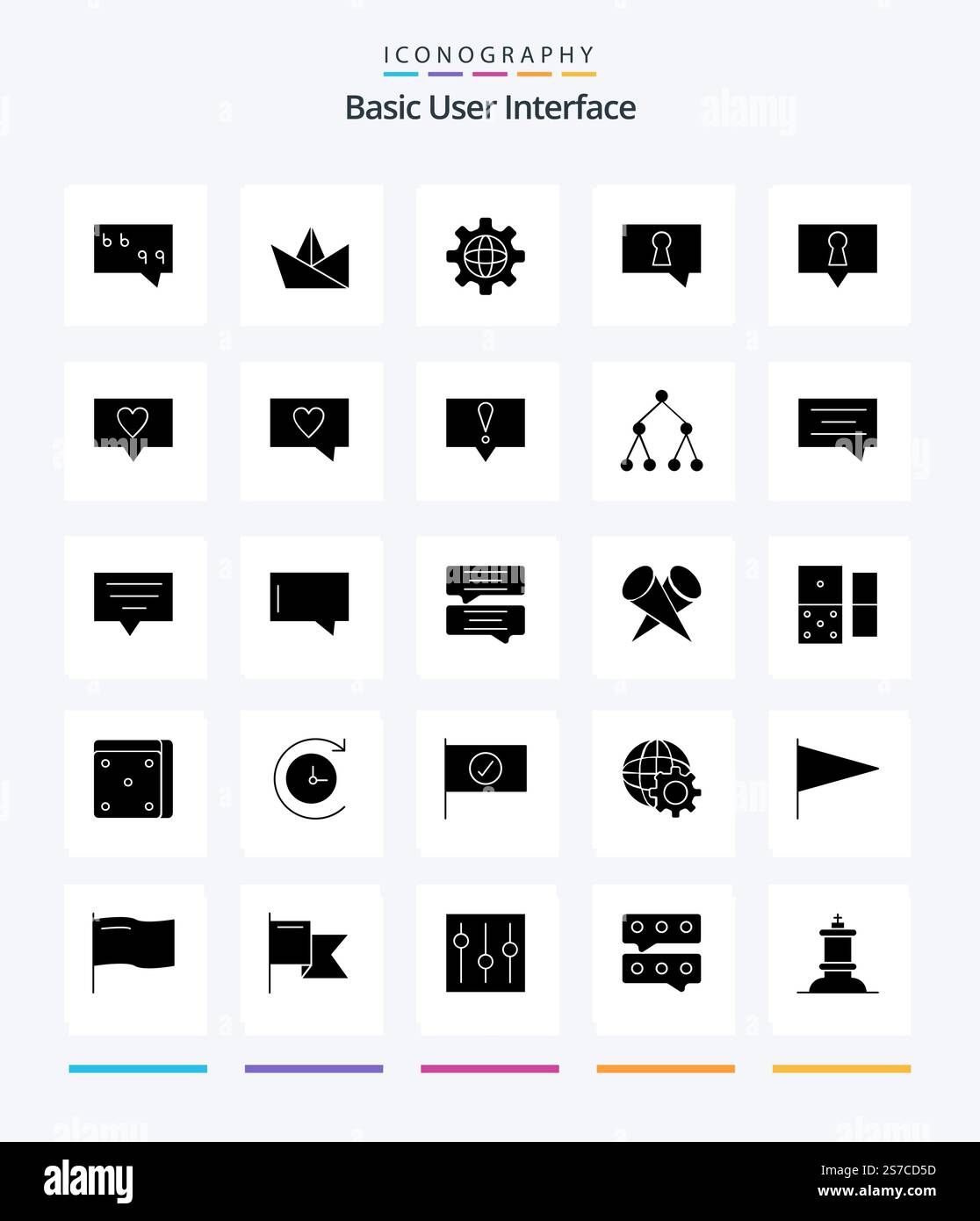 Creative Basic 25 Glyph Solid Black icon pack  Such As message. alert. world. message. like Stock Vector