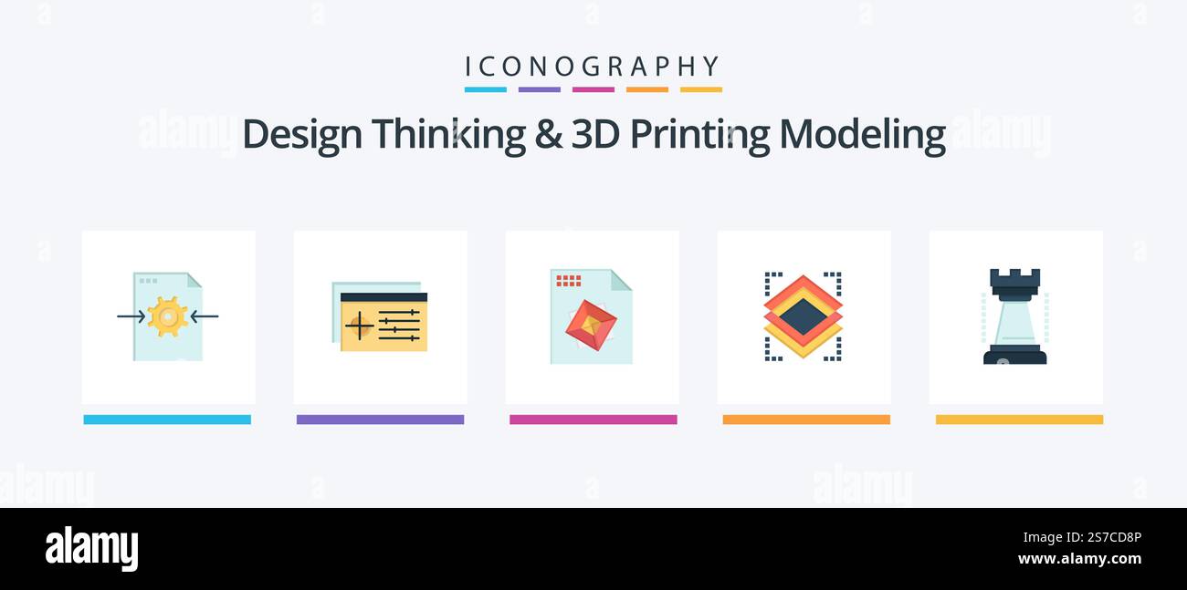 Design Thinking And D Printing Modeling Flat 5 Icon Pack Including king ...