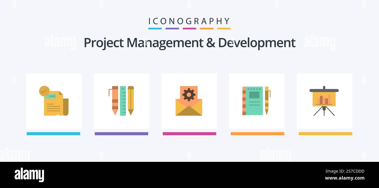 Project Management And Development Flat 5 Icon Pack Including notebook ...
