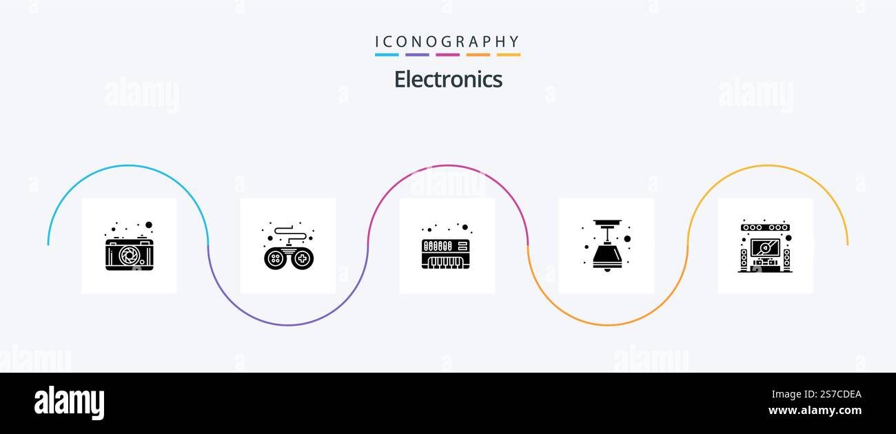 Electronics Glyph 5 Icon Pack Including . system. electronic. home. light bulb Stock Vector