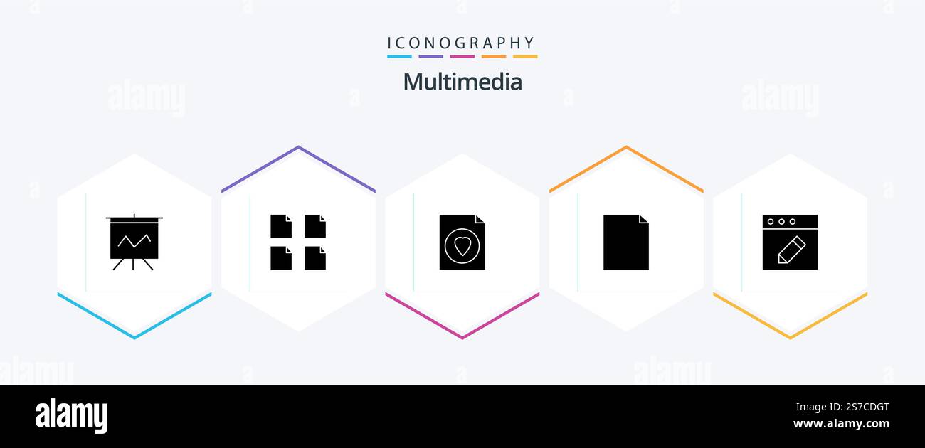 Multimedia 25 Glyph icon pack including . . file. mac. app Stock Vector