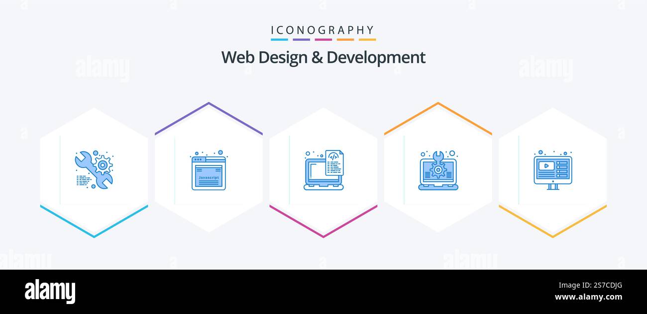 Web Design And Development 25 Blue icon pack including laptop. idea. device. design. coding Stock Vector