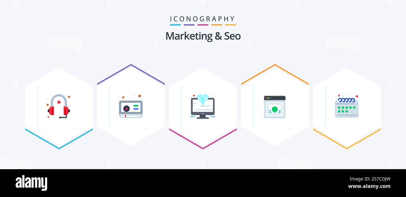 Marketing And Seo 25 Flat icon pack including shield. protection. diamond. password. seo Stock Vector