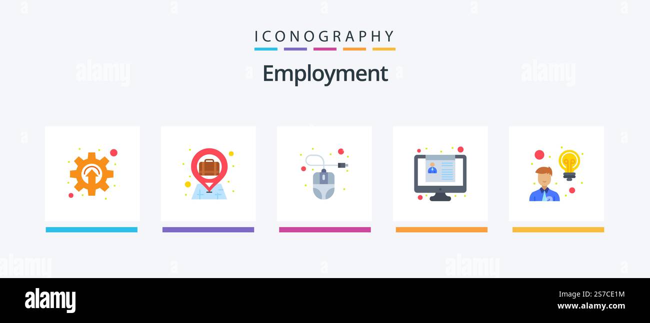 Employment Flat 5 Icon Pack Including employee. resume. computer. job ...