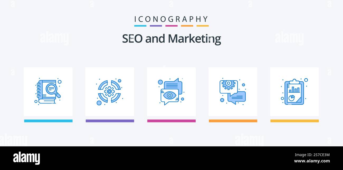 Seo Blue 5 Icon Pack Including gear. chat. support team. business. eye ...