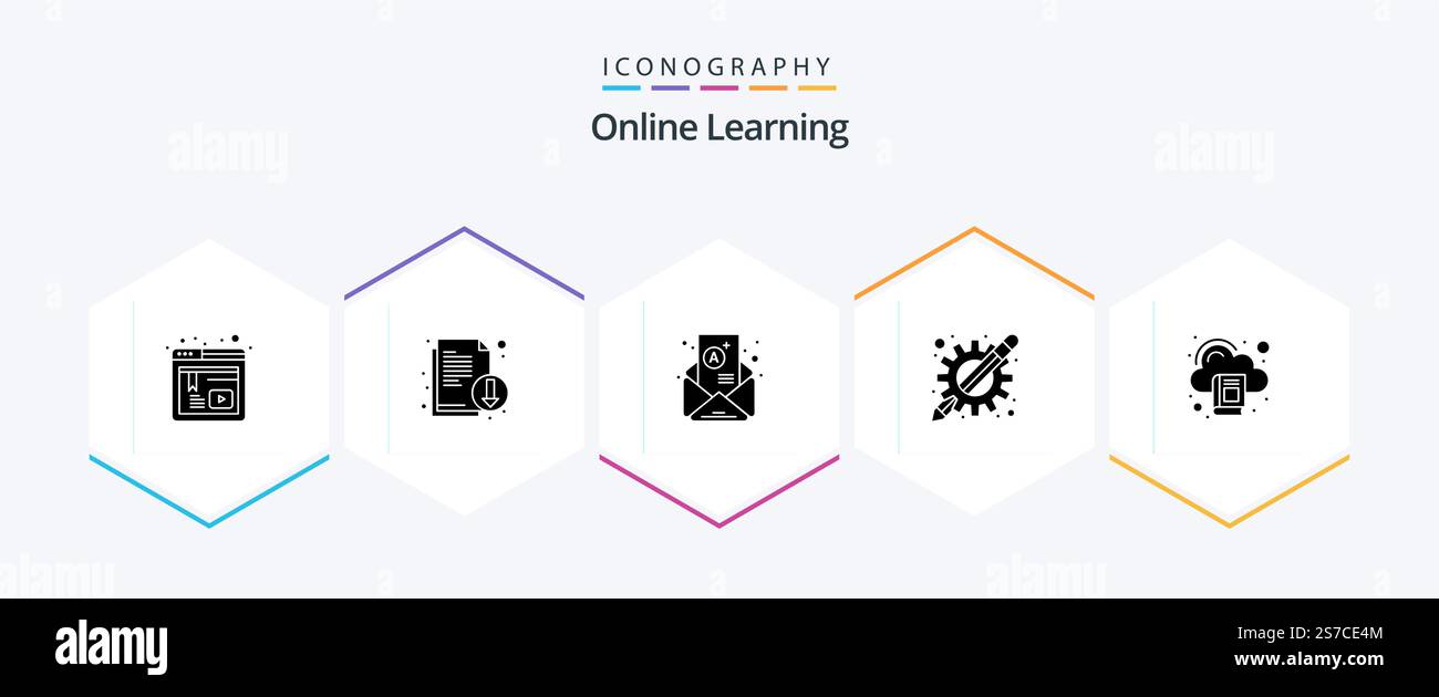 Online Learning 25 Glyph icon pack including education. learning apps. letter. education apps. apps Stock Vector