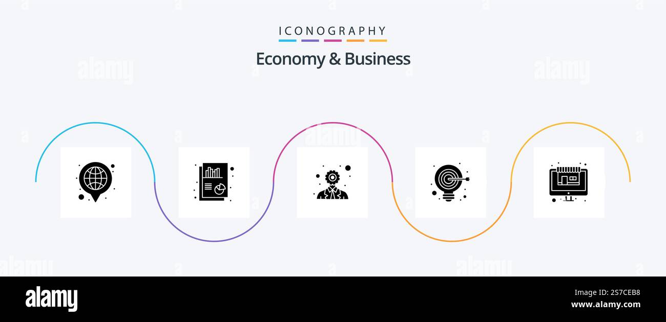 Economy And Business Glyph 5 Icon Pack Including online. goal. criteria ...