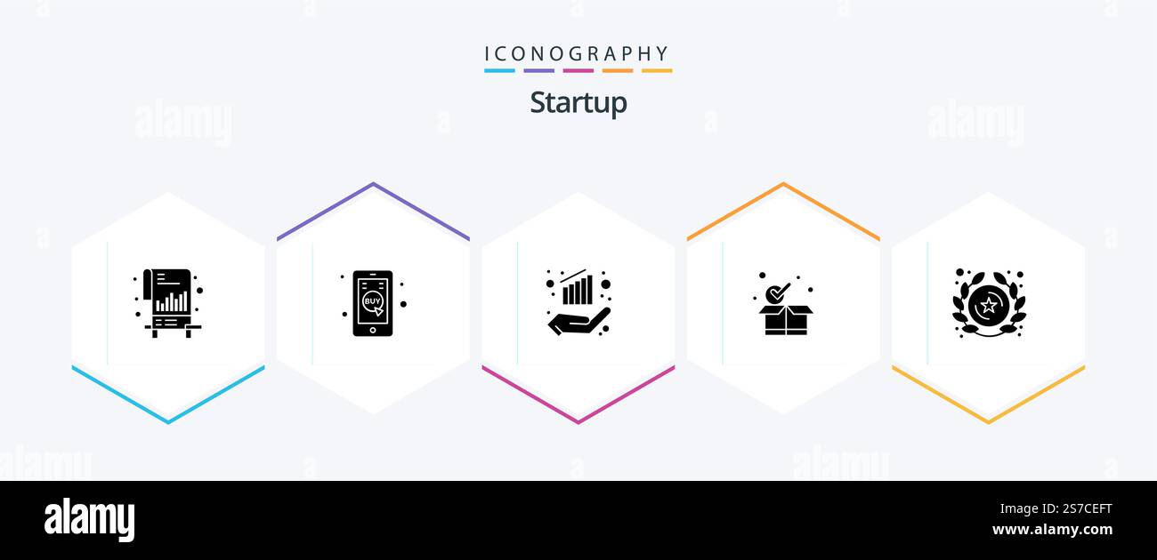 Startup 25 Glyph icon pack including insignia. box. chart. parcel ...