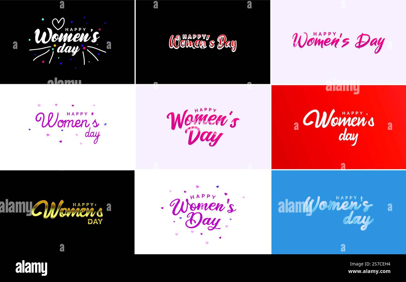 Women Sign For Lettering Happy Woman’s Day handwritten lettering set for use in greeting or ...
