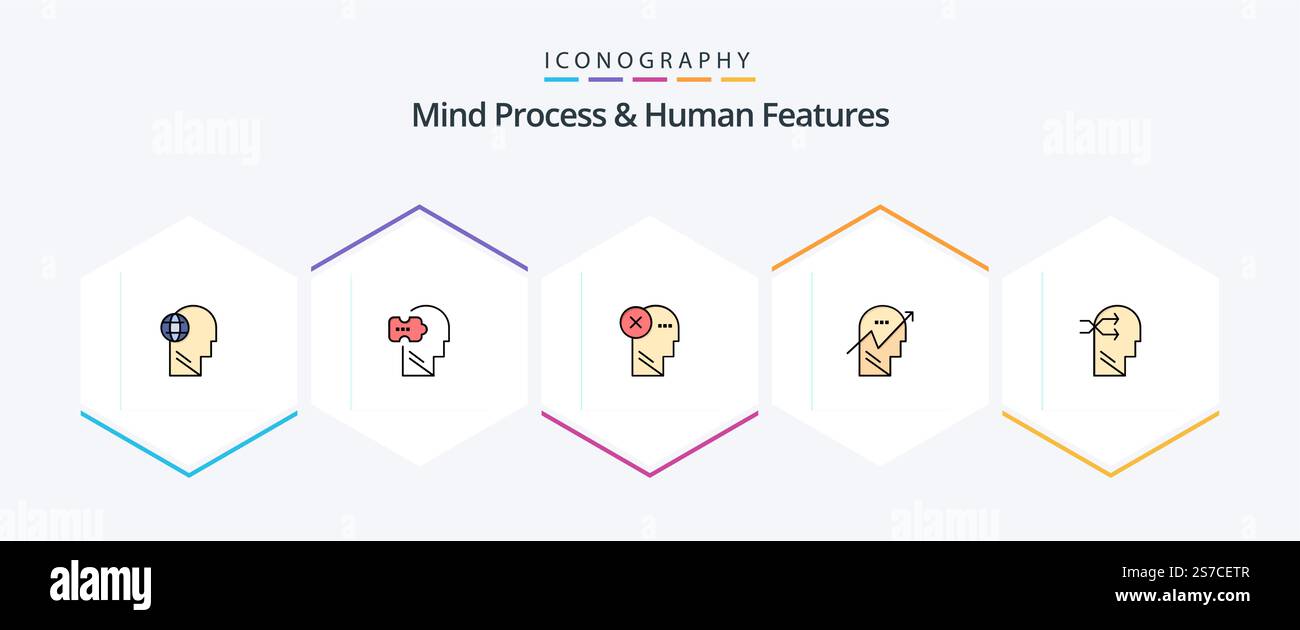Mind Process And Human Features 25 FilledLine icon pack including chart. thinking. solving. mind. human Stock Vector