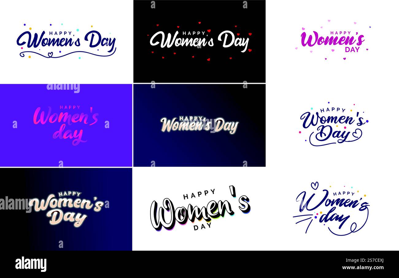 Women Sign For Lettering Happy Woman’s Day handwritten lettering set for use in greeting or ...