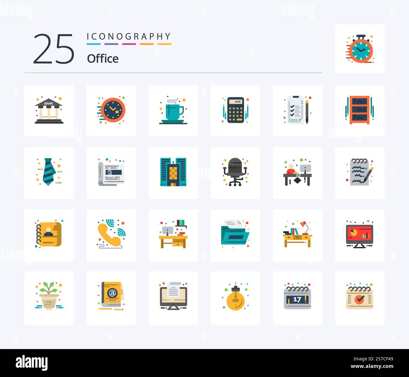 Office 25 Flat Color icon pack including business. money. coffee ...