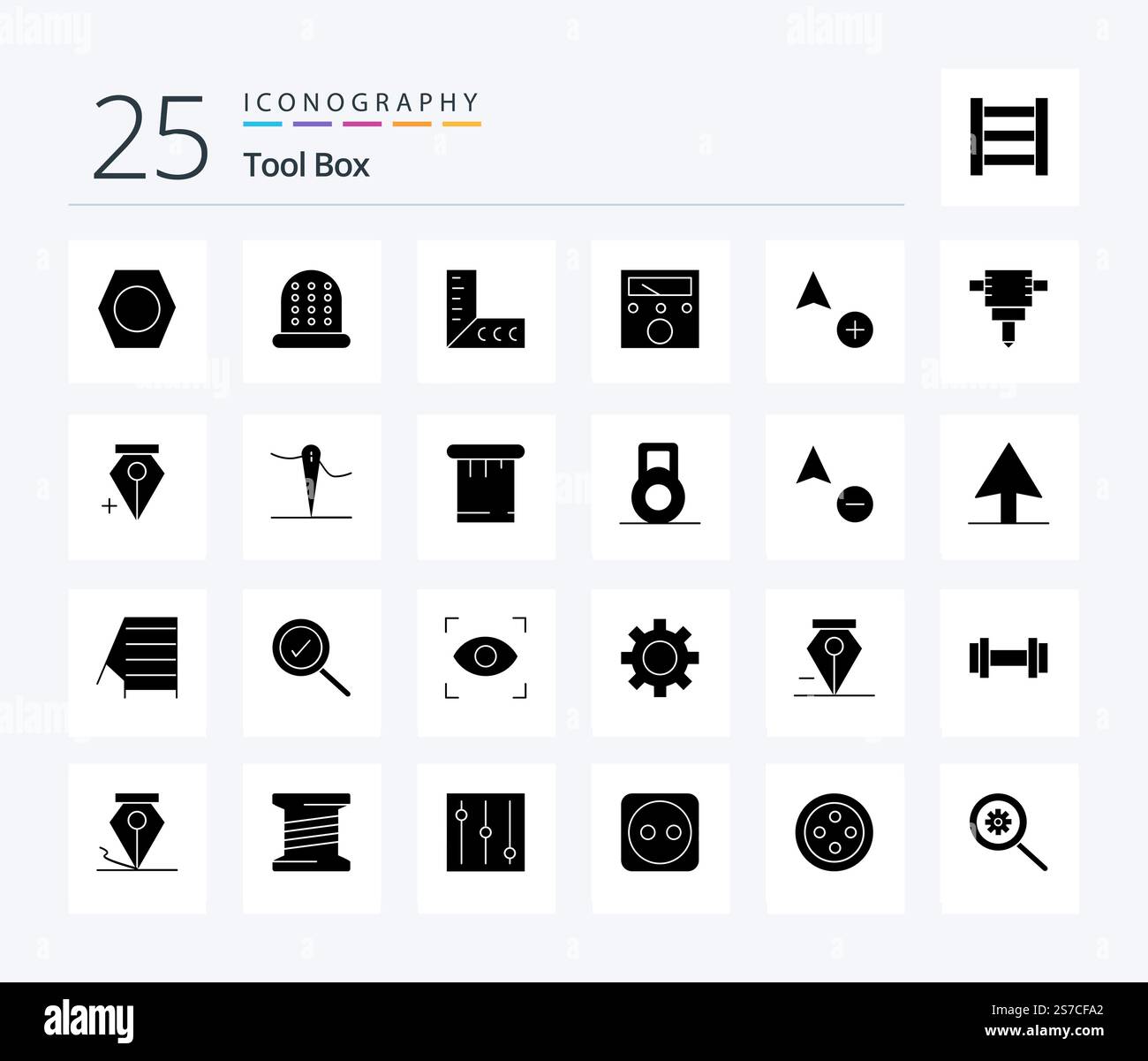 Tools 25 Solid Glyph icon pack including pen. add. ampere. jackhammer. copy Stock Vector