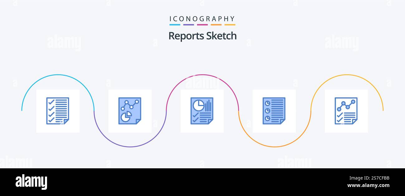 Reports Sketch Blue 5 Icon Pack Including page. document. report. data ...